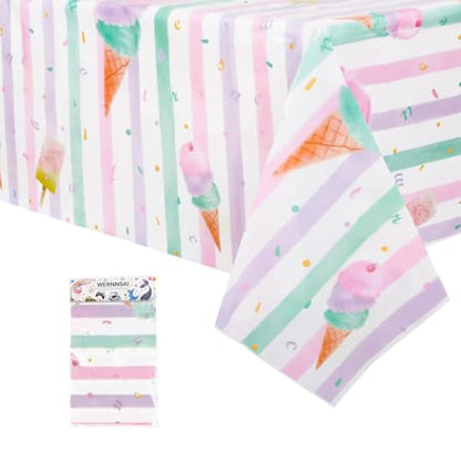 WERNNSAI Ice Cream Tablecloth - 1 Pack 108"x54" Sprinkle Table Cover | Sweet One Birthday Baby Shower Supplies, Summer Popsicle Theme Plastic Table Cloths for Kids Girls - color: Pink
