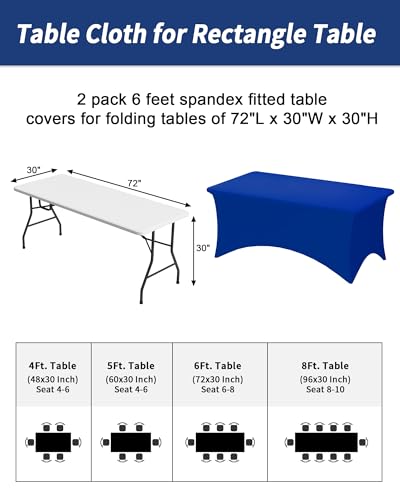 Fixwal Royal Blue Stretch Table Cloth Rectangle 2 Pack 6Ft, Spandex Fitted Table Covers Washable for Party, Trade Show, Banquet, Wedding, Buffet - color: Royal Blue, size: 6 Ft