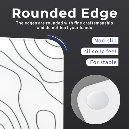 XVX Glass Mousepad for Gaming, White Topographic Hard Gaming Mouse pad, Professional Large Mouse Mat 16.2" x 12.2", Special Glass Surface with Improved Precision and Speed - color: White(Topographic)