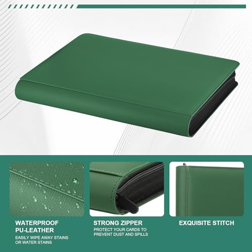 16 Pocket Toploader Binder,Holds 640 TopLoaders (16Dark Green) | Top Loader Binder for 3" x 4"Rigid Cards,Sleeves Card Collection Binder,20 Double Sided Pages with Trading & Sports Holder - color: 16Dark Green
