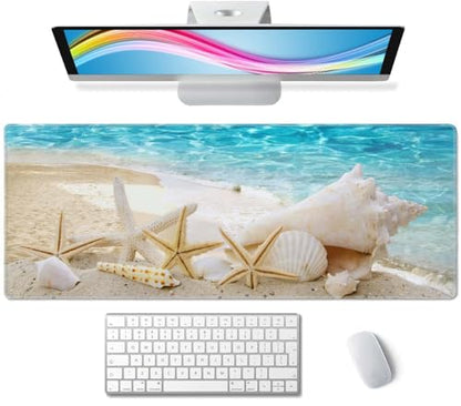 Starfishes Beach Gaming Mouse Pad, Extended Large Mouse Mat Desk Pad, Big Computer Keyboard Desk Pad, Stitched Edges Mousepad, 3mm Thick Long Non-Slip Rubber Base Mice Pad, 31.5 X 11.8 Inch - color: Starfishes Beach