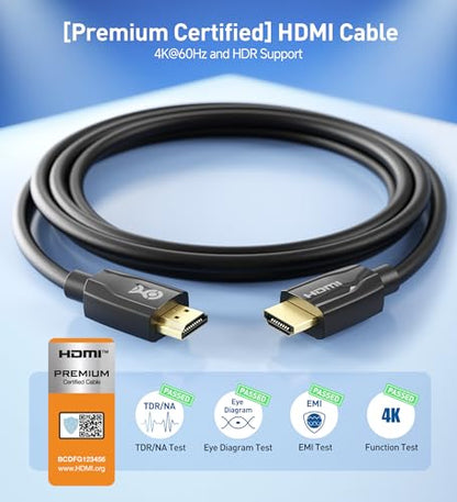Cable Matters [Premium Certified] 4K HDMI Cable, 10ft, Black | 4K@60Hz, HDR10, 18Gbps, HDMI 2.0b, RGB 4:4:4, EMI Tested, 5.1/7.1 Audio, Gold-Plated Connectors, Foil Braid Shielding - size: 10 ft