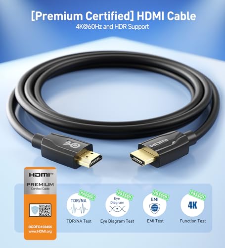 Cable Matters [Premium Certified] 4K HDMI Cable, 3ft, Black | 4K@60Hz, HDR10, 18Gbps, HDMI 2.0b, RGB 4:4:4, EMI Tested, 5.1/7.1 Audio, Gold-Plated Connectors, Foil Braid Shielding - size: 3 ft