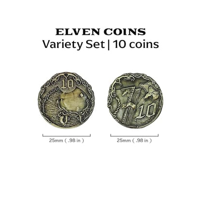 Norse Foundry Adventure Coins - A Set of 10 Metal Plated Novelty Coins in Elven Style - Perfect for Any Roleplaying Game (RPG) or LARP Session - style: Elven
