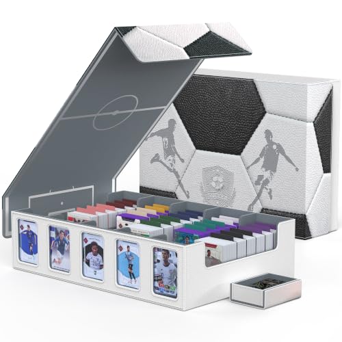 Kabinka Soccer Card Storage Box with Window Display, 5-Row Sport Card Storage Box, 3900+ Card Deck Box for Soccer Sports Card TCG, 5 Top Loaders, 5 Stoppers, 48 Dividers, 1 Dice Tray (Soccer 1) - color: A2-Soccer 1, size: 3900+ Sports