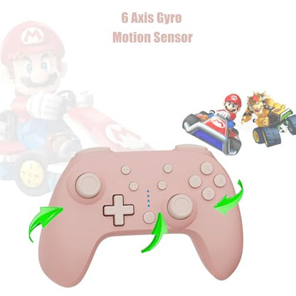 QRD Junior E5 Wireless Controller for Switch/Lite/OLED/Switch 2 Windows PC Mac iOS Andoird,6 Axis Gyro,TURBO (Switch Controller Pink*2PCS) - color: Switch Controller Pink*2PCS