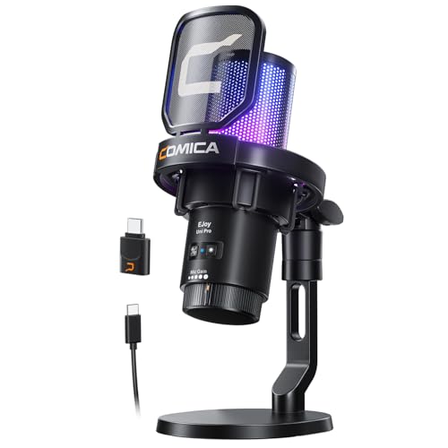 COMICA Ejoy Uni PRO(D) USB Wireless Microphone for PC, Gaming Streaming Mic with One-Click Noise Reduction, RGB Lights, Monitoring, Muting, Desktop Podcasting Mic for Computer Phone, PS5, PS4(Black) - color: Black