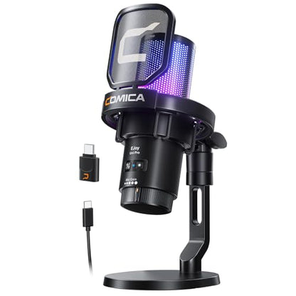 COMICA Ejoy Uni PRO(D) USB Wireless Microphone for PC, Gaming Streaming Mic with One-Click Noise Reduction, RGB Lights, Monitoring, Muting, Desktop Podcasting Mic for Computer Phone, PS5, PS4(Black) - color: Black