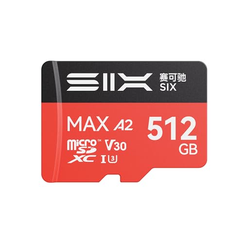 SIX M200 512GB Micro SD Card Read Up to 190MB/s for 4K UHD Continuous Recording - A2, U3, V30 microSDXC Memory Card 512GB with Adapter for Action Cameras, Drones, Gaming Consoles, Dash Cams, Phones - size: 512GB