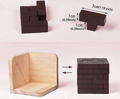 Wooden Brain Teaser Puzzles Box Brain Teasers Wooden Puzzle T-Shaped Geometric Intellectual Jigsaw Logic Cube Puzzles Mind Games for Kids and Adults - color: Coffee