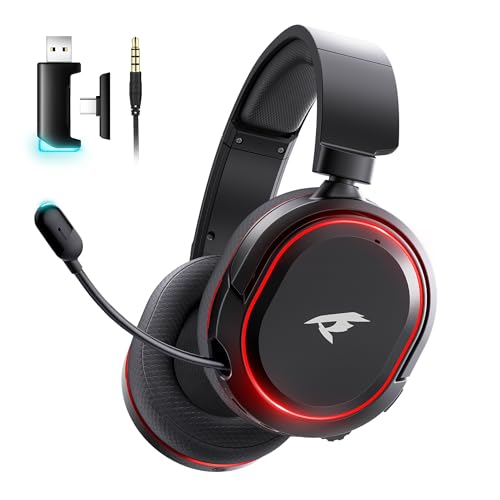 Picun G2 Wireless Gaming Headset, Over-Ear 7.1 Virtual Surround Sound, 2.4GHz/Bluetooth 5.4/Wired, 5ms Ultra-Low Latency, 100H Battery, ENC Noise-Canceling Mic, RGB, for PC PS5 PS4 Switch (BlackRed) - color: Black-Red