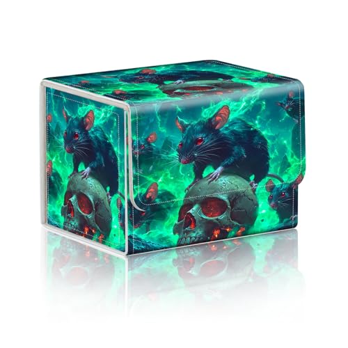Trading Card Storage Box, Holds 100+ for MTG Cards, Premium PU Leather with Magnetic Closure, Glowing Skull With Rats All Around Durable Deck Box for Magic the Gathering, Trading Card Games - color: Glowing Skull With Rats All Around