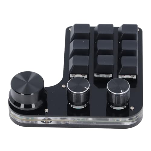 USB Mini Macro Mechanical Gaming Keyboard, Programmable 9 - Key Keypad with 3 Knobs, Red Switch RGB LED Backlit, Onboard Memory for Gaming Office Media Control