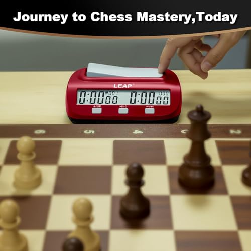 LEAP Chess Clock Digital Chess Timer Professional for Board Games Count Up/Down Timer with Alarm,Bonus and Delay Features, Easy to Setup (Red/Black) - color: Red/Black