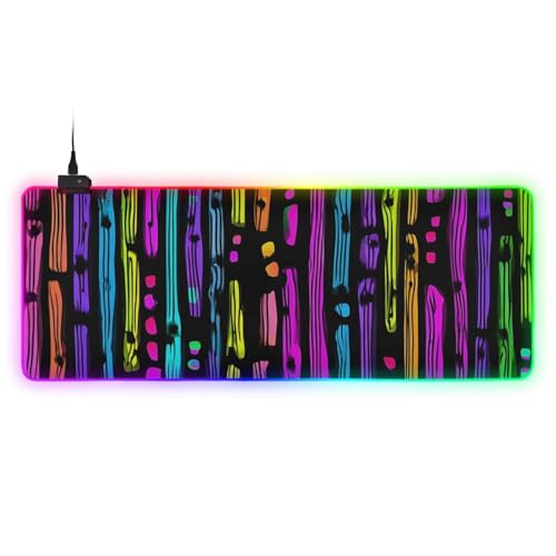 Vivid Stripe Print Gaming Mouse Pad Large Keyboard Mat with Multiple RGB Light Modes Anti Slip Rubber Base Medium - size: Medium