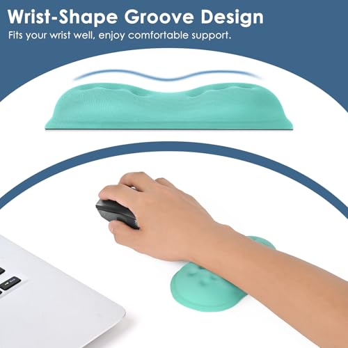 VANKEY Soft Mouse Wrist Rest, Memory Foam Mouse Wrist Support Hand Rest Pad for Computer, Laptop, Desktop - Anti-Slip PU Base - Wrist Pain Relief, Aquamarine - color: Blue Green
