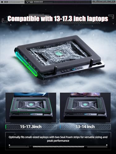 llano V10 Gaming Laptop Cooling Pad, RGB Laptop Cooler Stand Laptop Fan | Powerful 4.72 Inch Turbo Cooling Fan, Fast Cooling Computer 13-17.3in, Button Control, 3 Adjustable Stand, 4-Port USB C&A