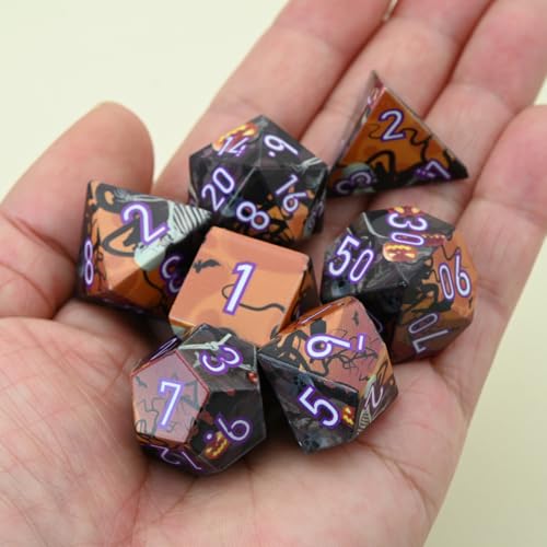 7-Piece Resin Polyhedral Dice Set with Skull, Pumpkin, Bat, and Twig Prints for Halloween and Year-Round Tabletop RPG Gaming(Skulls) - style: Skulls