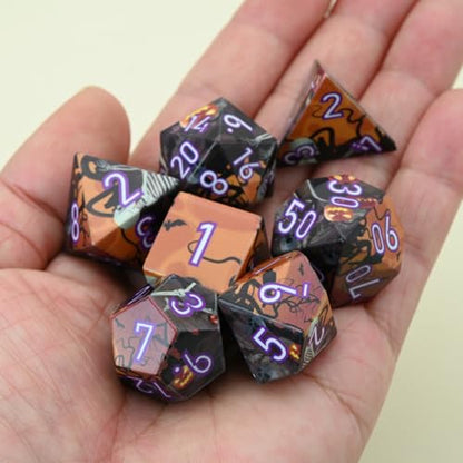 7-Piece Resin Polyhedral Dice Set with Skull, Pumpkin, Bat, and Twig Prints for Halloween and Year-Round Tabletop RPG Gaming(Skulls) - style: Skulls