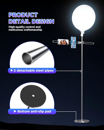 LED Ring Light with Stand 150cm, Professional 6000K Full-Screen Big Ring Lighting with Phone Holder, Selfie Lights for Studio Video Photography, TikTok, YouTube, Live Stream - color: Upgrade-Silver