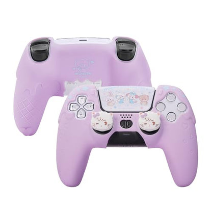 GeekShare Compatible with ps5 Controller Skin Set, Silicone Protective Shell for Gaming Consoles Wireless Controller, Sweet Ice Cream Purple Cover with 2 Thumb Grip Caps - Mikko - color: Mikko