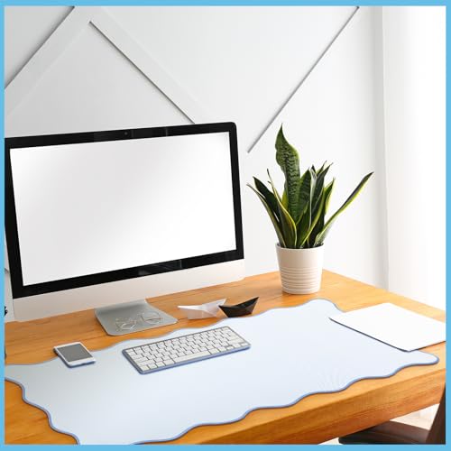 Hahafelt Scalloped Desk Mat Large Desk Pad Cute Coquette Table Mat Back to School Preppy Table Make up Pad Nonslip Graduation Gift with Stitching Waterproof Gaming(Blue,36 x 17 Inches) - color: Blue, size: 36 x 17 Inches