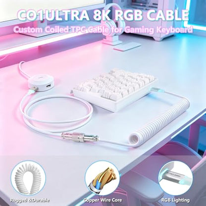 ATTACK SHARK M36 HE One-Handed Magnetic Switch Keyboard, 8000Hz Polling, Hot-Swappable, High-Precision 0.01mm, 36 Keys Wired Keypad with RGB Backlit, C01 Ultra Led Aviator Cable-White Contour - color: White Contour