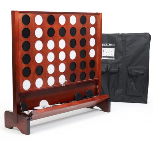 Giant Wooden 4 in A Row Game for Indoor or Outdoor Games | Built-in Foldable Tray, Wall Mounted or Set-up on Ground, Carrying Case - style: Classic