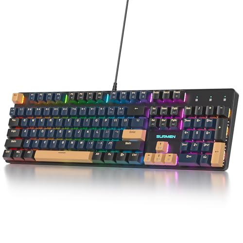 surmen Full Size Creamy Keyboard with Number Pad, 104 Keys RGB Wired Mechanical Gaming Keyboard Backlit with PBT Keycaps Linear Red Switch for Laptop Desktop PC Gamers（104 Blue Samurai） - color: 104 Blue Samurai