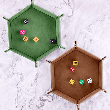 SIQUK 2 Pieces Dice Tray PU Leather Dice Trays Portable Folding Hexagon Dice Roller Tray for Dice Games Like RPG, DND and Other Table Games (Green, Camel) - color: Green, Camel