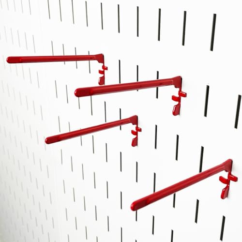 Wall Control Paint Brush Hook and Thread Spool Holder Storage Organizer Pegs Metal Pegboard - (4) Pack of Narrow 3.5-Inch Reach Slotted Peg Hooks for Paint Brushes and Spools (Red) - color: Red