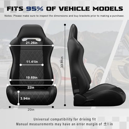 2 Pcs Adjustable Universal Racing Seats with Double Sliders, Reclinable Bucket Seats, 1 Pair of Sport Seats for Vehicles (Black D) - color: Black D