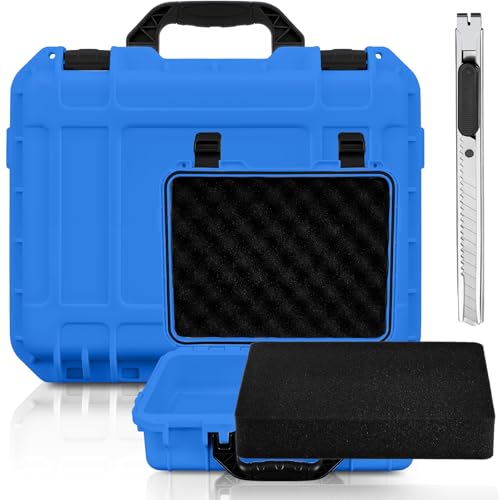 Relaxweex 1 Pcs Waterproof Hard Case with DIY Customizable Foam Insert Portable Protective Case with Knife for Camera Drones Equipments Tools Test Instruments(Blue,8.5 x 6.5 x 3.7 Inch) - color: Blue, size: 8.5 x 6.5 x 3.7 Inch