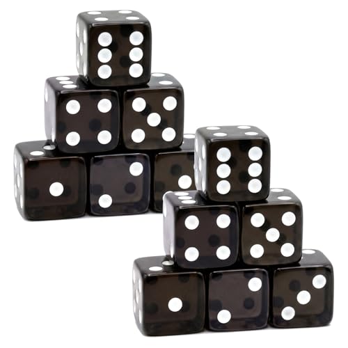 12 Piece 19 mm Casino Style Dice Set, Acrylic Translucent D6 Dice with Square Rounded Edge, Black for Craps, Table Games, Board Games, RPG, MTG, DND(Black) - color: Black