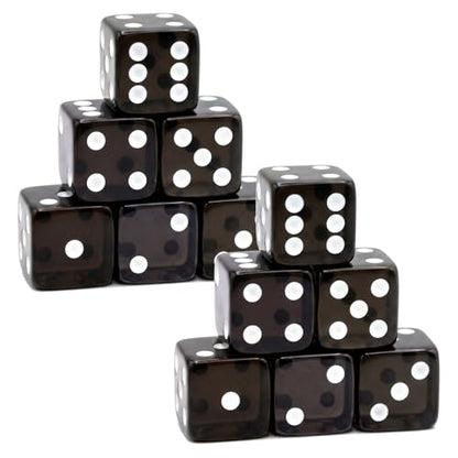 12 Piece 19 mm Casino Style Dice Set, Acrylic Translucent D6 Dice with Square Rounded Edge, Black for Craps, Table Games, Board Games, RPG, MTG, DND(Black) - color: Black
