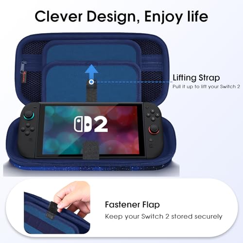 FINTIE Carrying Case for Nintendo Switch 2 (2025), Shockproof Hard Shell Switch 2 Case, Protective Cover Travel Bag with 19 Game Card & 2 Micro SD Card Slots & Inner Pocket, Starry Sky - color: starry sky