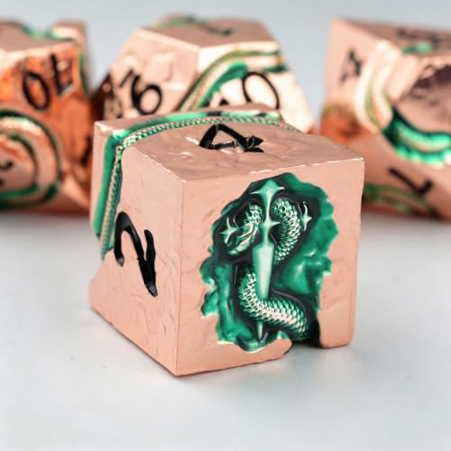 Serpent’s Cunning Dungeons and Dragons Dice Set, Heavy Metal Polyhedral DND Dice for RPG Tabletop Games, Balanced Zinc Alloy Dice with Gift Box - color: Rose Gold