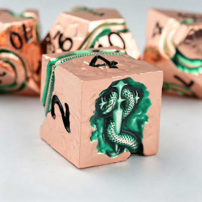 Serpent’s Cunning Dungeons and Dragons Dice Set, Heavy Metal Polyhedral DND Dice for RPG Tabletop Games, Balanced Zinc Alloy Dice with Gift Box - color: Rose Gold