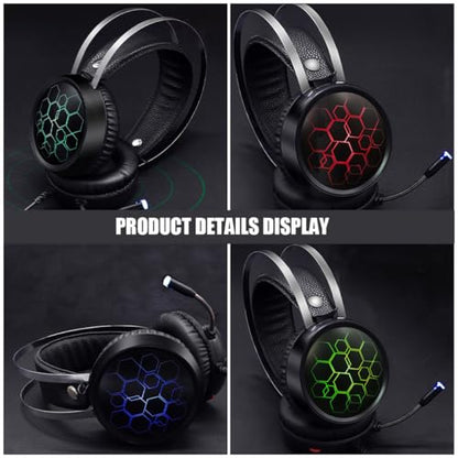 KALLORY Wired Gaming Headset with Microphone for Pc, Comfortable Over Ear Headphone with Soft Ear Pads, RGB Light Surround Sound for Online Gaming and Esports Use