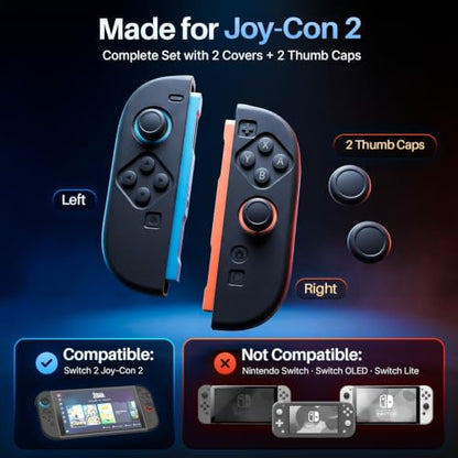 TNP JoyCon Cover for Nintendo Switch 2, Silicone Controller Case, Black | 2-Piece Anti-Slip Skin Set for Left and Right Joy-Con 2 Controllers with Matching Thumb Grip Caps; Controllers Not Included - color: Black