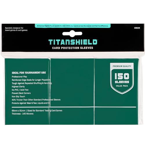 TitanShield Card Sleeves, Green (150 Sleeves) - Fits Pokemon, MTG | Compatible with Pokemon, MTG Magic the Gathering, One Piece, Lorcana, Flesh & Blood - Trading Card Deck Protectors - color: Green, size: Standard | 66x91mm