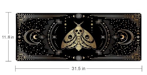 Moth Witch Desk Mat Moon Phases Large Mouse Pad XL Extended Gaming Mousepad Crescents Keyboard Mouse Mat Desk Pad for Computer Laptop 31.5''X11.8'' Non-Slip Rubber Base with Stitched Edges - color: Moth Witch Moon Phases