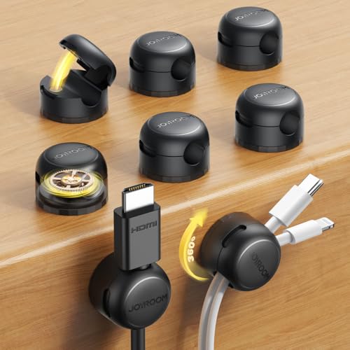 JOYROOM 8 Pack Magnetic Cable Clips, 360° Swivel Cord Organizer Wire Holder | Strong Adhesive Rotatable Cable Management Accessories for Home Nightstand Phone Charger Car Wall Office Desk Organization - color: Black