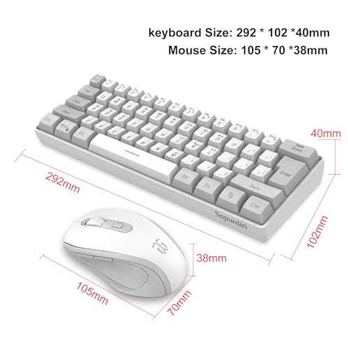 Snpurdiri 2.4G Wireless Gaming Keyboard and Mouse Combo, Include Mini 60% Mechanical Feel RGB Backlit Keyboard, Ergonomic Vertical Feel Small Wireless Mouse(Grey and White) - color: Grey White Combo