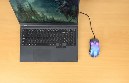 MANHATTAN RGB LED Wired USB Mouse, 12800 DPI, 5 Buttons, Braided | Transparent right-hand USB-A controller with dpi indicator LEDs, quiet wheel and browser thumb keys for PC or laptop