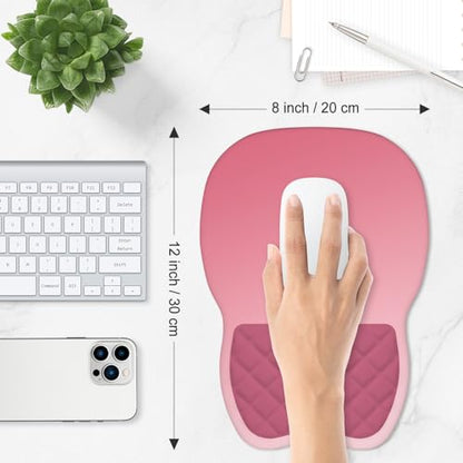 ITNRSIIET Ergonomic Mouse Pad Wrist Support with Memory Foam Massage Bulge & Non-Slip PU Base, Carpal Tunnel Pain Relief, Prevent Wrist Sweating, 12 x 8 x 1.2 inch, Pink Ombre - color: Pink Ombre