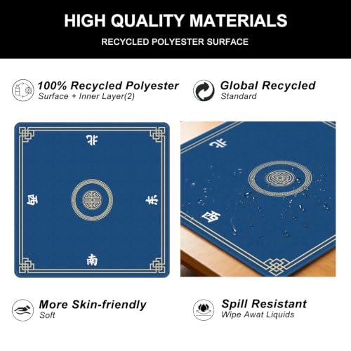 Mahjong Mat for Table, 31.5" x 31.5" Noise Reduction Non Slip Waterproof Mahjong Table Mat with Carrying Bag, Suitable for Mahjong, Poker, Board Games, Dominoes, and Card Games(Blue) - color: Blue