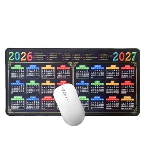 Mouse Pad with Stitched Edge, Black Mousepad, 2026 Calendar Pad, Computer Mouse Mat with Non-Slip Rubber Base, 2027 Calendar Mouse Pad (Black, 23.6 * 11.8 inches) - color: 2026-2027