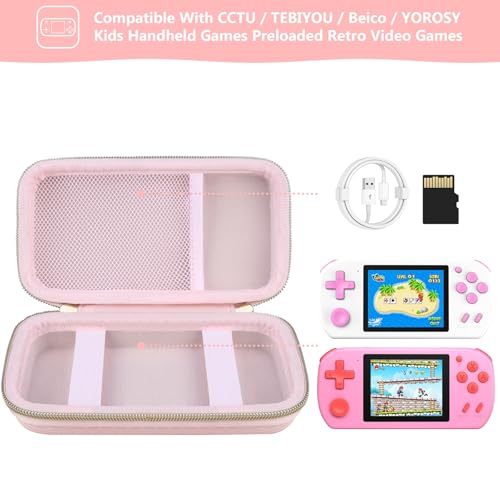 Supmay Carrying Case Compatible with CCTU / TEBIYOU Kids Handheld Games Preloaded 218 Retro Video Games, Portable Gaming Electronic Toys Storage Holder Travel Bag with Mesh Pocket for USB Cable, Pink - color: Pink Star