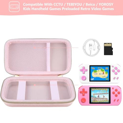 Supmay Carrying Case Compatible with CCTU / TEBIYOU Kids Handheld Games Preloaded 218 Retro Video Games, Portable Gaming Electronic Toys Storage Holder Travel Bag with Mesh Pocket for USB Cable, Pink - color: Pink Star